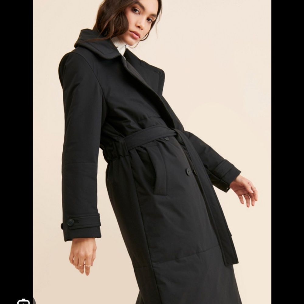 Free People Black Trench Coat Long Classic Style